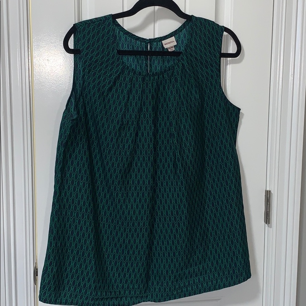 Navy and Green Sleeveless Blouse